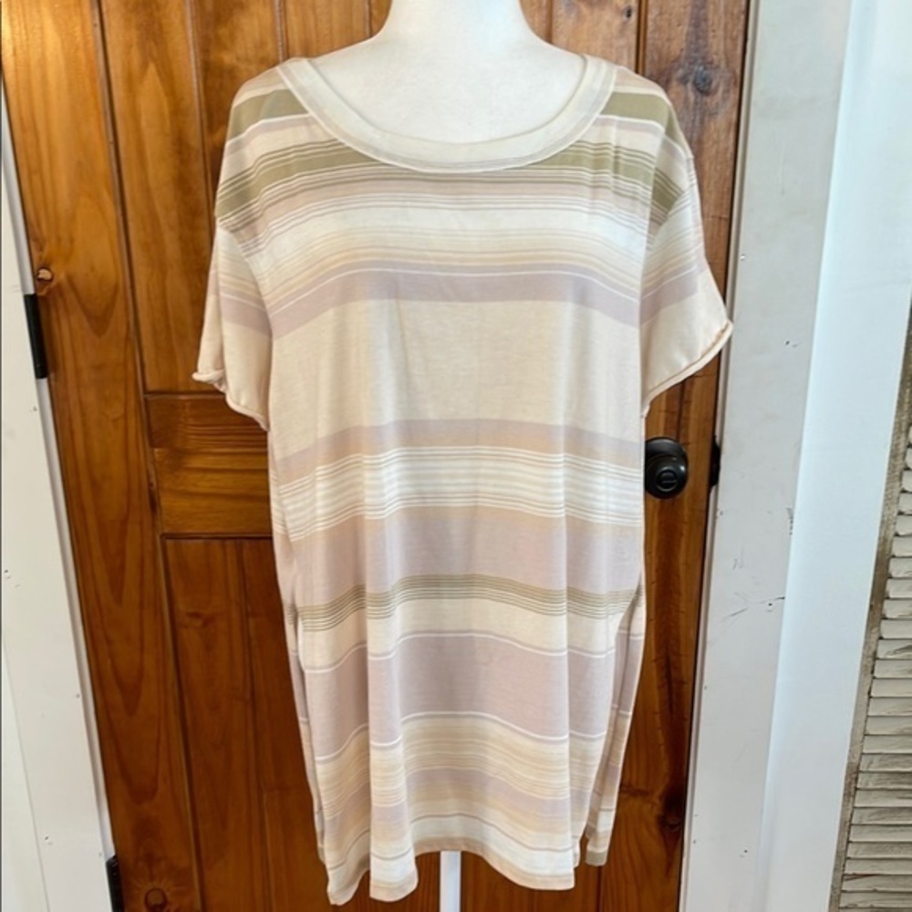Free People Baja Fresh Striped Pink Beige Green Top Tunic Small Beach Coverup